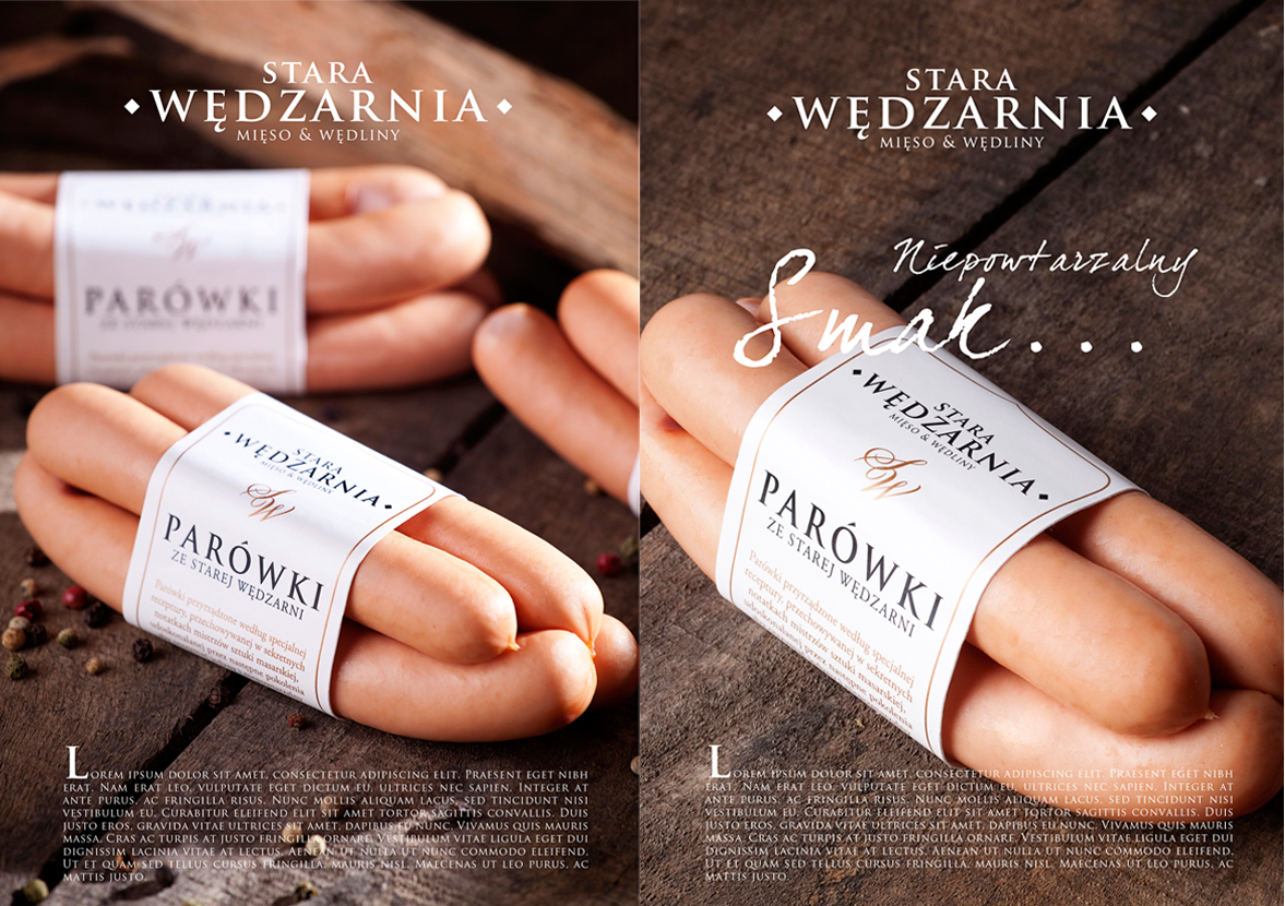 Zdjęcia żywności wędlin  parówek projekt etykiet 2